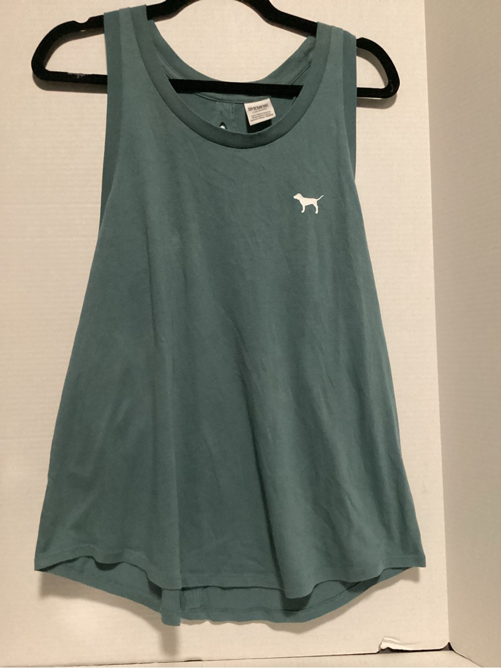 PINK Victoria's Secret Teal Racerback Tank with White Dog Logo